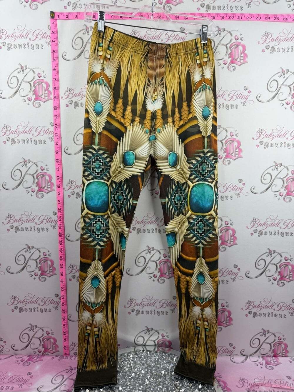 Leggings cowgirl feathers Turquoise & Brown Patterned Stretch Leggings